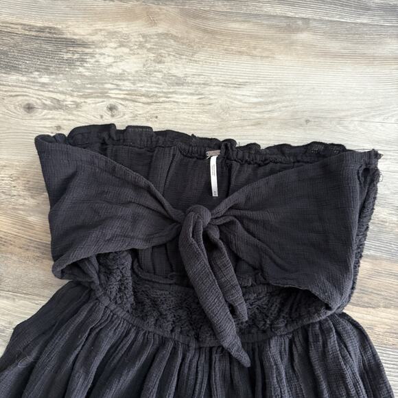 Free People Black Strapless Wide-Leg Jumpsuit Women’s Medium Boho Cotton Romper - Picture 2 of 7
